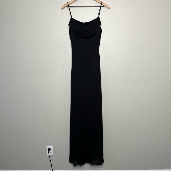 Vintage 90s Women Onyx Nite Maxi Dress 8 Cowl Neck Chiffon Dark Romantic Event - Picture 2 of 6